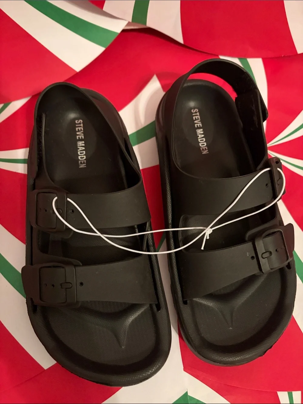 Steve Madden Black Dual-Strap Slide Sandals with Buckles